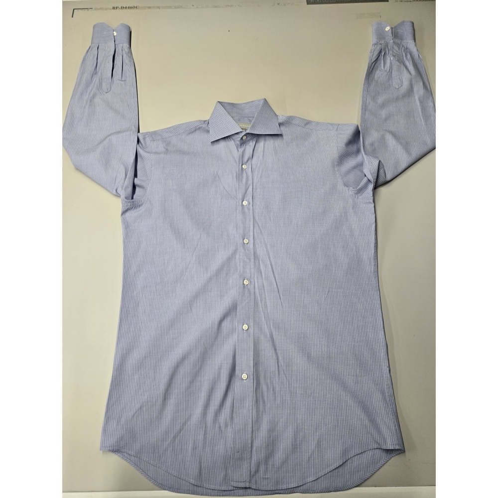 Alain Figaret Men's Blue/White Stripe Cotton Button Up Dress Shirt Size 15/38